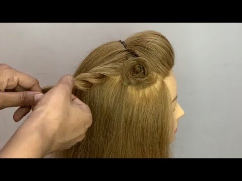 Peinado puff único con rosas para niñas: estilo de pelo de 2 minutos: peinados hermosos : hairstyles