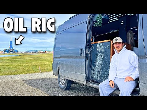 Van Stealth Camping in an Active Oil Field on the Arctic Ocean