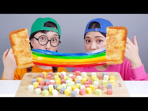 เรนโบว์ชีสโทสต์เคลือบไข่มุขบัง DONA Mukbang