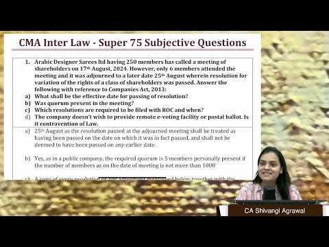 CMA Inter Law Super 75  Most Expected Important Questions | Dec 2024 | CA Shivangi Agarwal