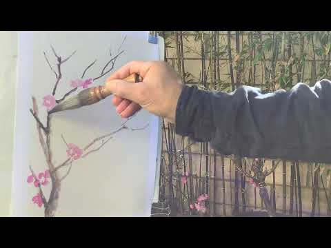 Henry's Backyard Plein Air Painting of Blooming Plum Bonsai on January 2, 2025