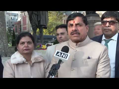 CM Mohan Yadav pays floral tributes to Mahatma Gandhi at Parliament Square gardens in London, UK