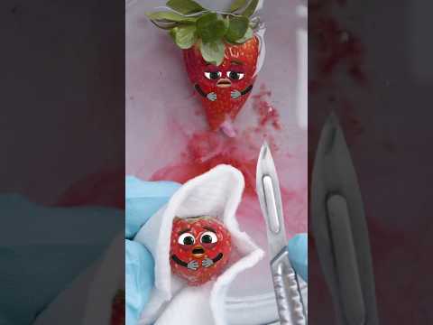 A Strawberry Waterbirth - Bloody foodsurgery ends Tragic😭💔 #fruitsurgery #shorts #baby