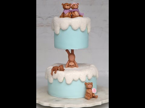 Winter Teddy Bear Cake with Floating Tier ❄️🧸