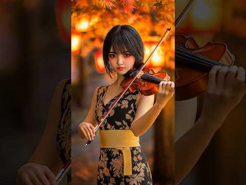 Onee-san's Violin Performance Amid Kyoto's Autumn Foliage Lights #shorts #Oneesan #AutumnLeaves