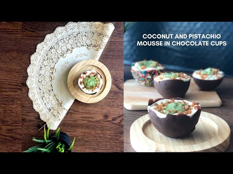 coconut and pistachio mousse in Chocolate cups || Party dessert ||Asheescookbook