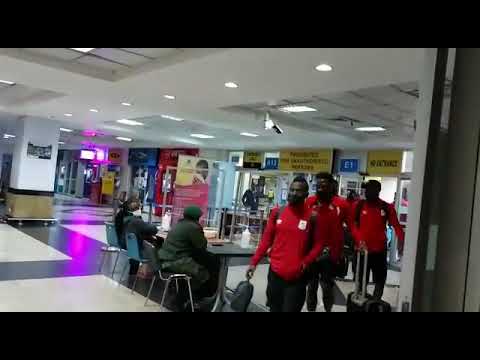 Back home Uganda Cranes contingent from Rwanda  touched base at Entebbe International Airport 5.30am