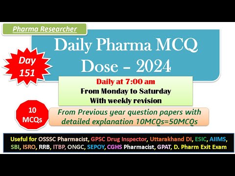 Day 151 Daily Pharma MCQ Dose Series 2024 II 10 MCQs II #exitexam #pharmacist #druginspector #dsssb