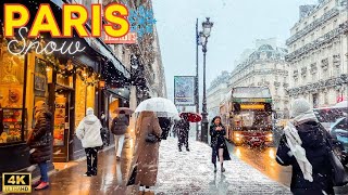 Paris, France 🇫🇷 - 4K PARIS Snow 2024 ❄️Neige à Paris Hiver 2024 | Paris Walk 🎄 With Captions