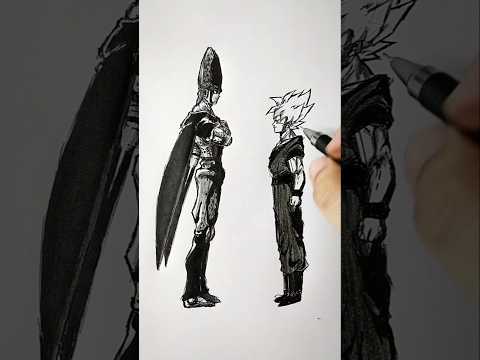 Speed drawing Goku vs Cell 😳🤯 #shorts #anime #drawing