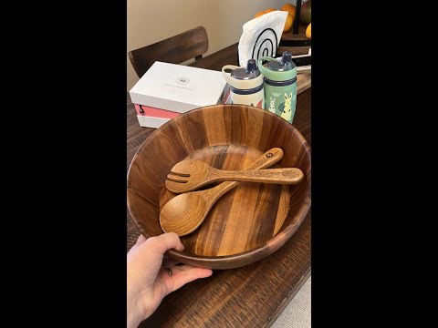 BILL F  12'' Acacia Wood Salad Bowls Set Large Salad Mixing Bowl | Billfworld com