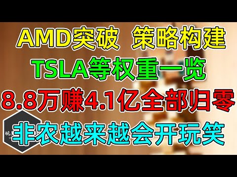 美股 AMD突破，策略构建！8.8万赚4.1亿美元全部归零！非农越来越会开玩笑了！TSLA、MSFT等权重一览！