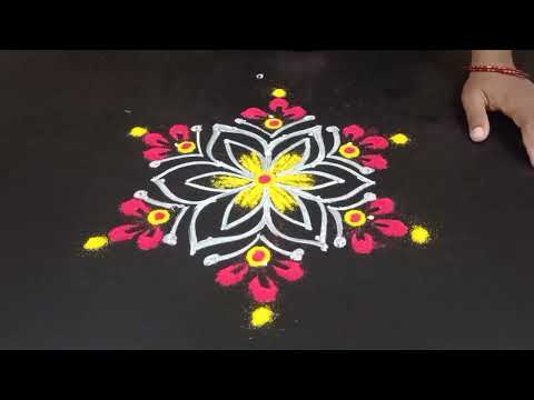 Friday flower rangoli designs🌷🌷,Muggulu with dots,Rangoli kolam,Festival rangoli designs.