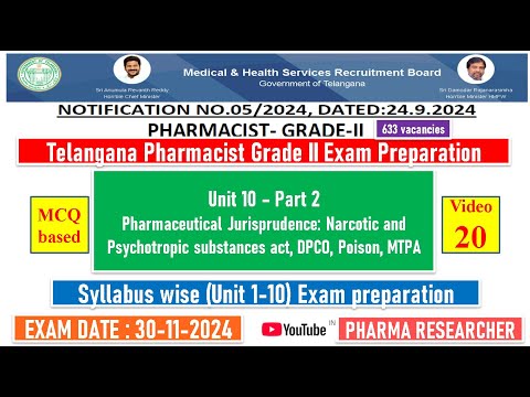 Telangana Pharmacist Grade-II exam Preparation II Unit 10 - part 2 II Unit 1-10 exam preparation