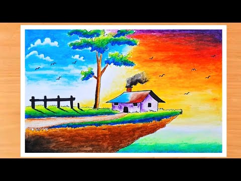 Easy scenery drawing | Best & beautiful scenery drawing | How to draw oil pastels scenery