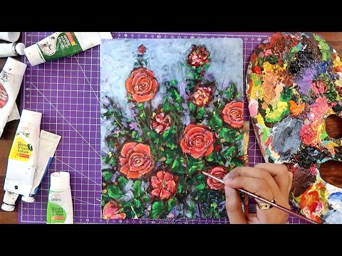 Floral Acrylic Painting on Canvas Demo 🌹