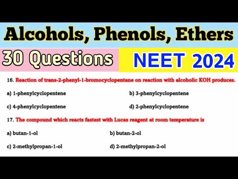 Alcohols, Phenols And Ethers  MCQ | Class 12 | NEET Chemistry 2024 | Most Important Questions