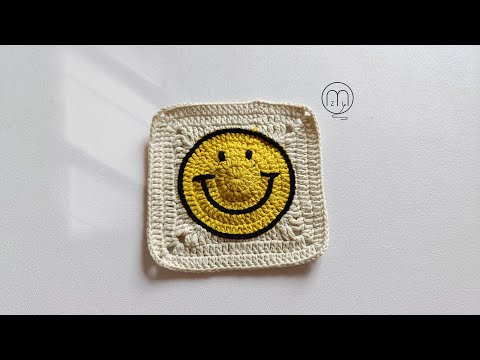 鉤針祖母格花片分享 (8) 笑臉織片 Crochet Granny Square (中文字幕)