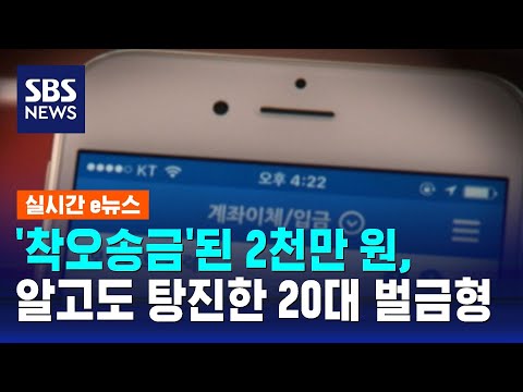 '착오송금'된 2천만 원, 알고도 탕진한 20대 벌금형 / SBS / 실시간 e뉴스