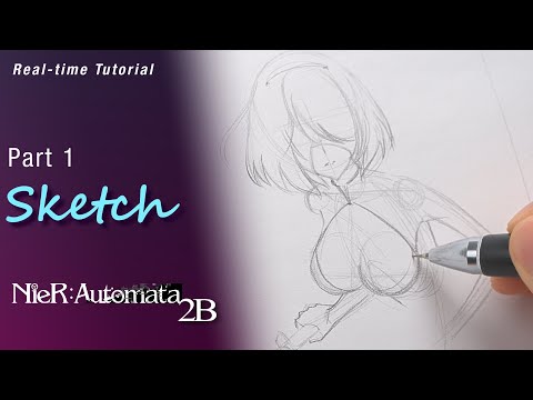 Real-Time Anime Drawing Tutorial [Nier Automata 2B] for beginners