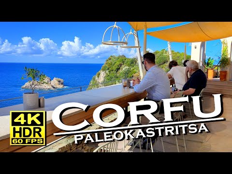 Paleokastritsa Corfu Greece, Restaurants, Shops, Beach in 4K 60fps HDR 💖 Best places 👀 Walking tour