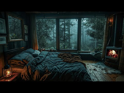 Forest Room Ambience with Crackling Fire - Rain Sounds for Relaxing, Sleeping