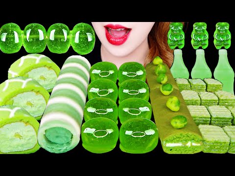 ASMR GREEN TEA FOOD, JELLY TANGHULU, BEAR GUMMY, WAX CANDY, ICE CREAM EATING SOUNDS MUKBANG 녹차먹방 咀嚼音