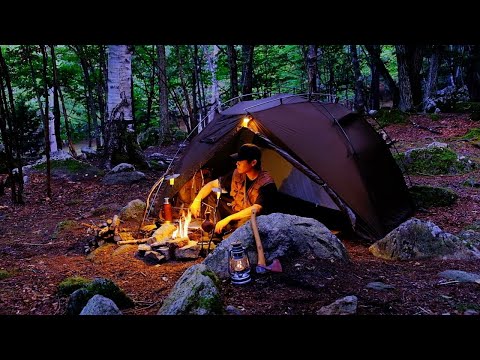 SOLO Camping in Quiet Mountains. Cooking Ghibli Food in Ghibli-like Forest.