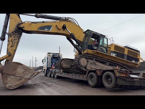 Transporting On Site Caterpillar 385C & Caterpillar 349E Excavators - Fasoulas Heavy Transports - 4k