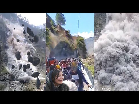 Landslide Horror: Tons of Rocks Destroy roads in Uttarakhand and Himachal Pradesh, India.