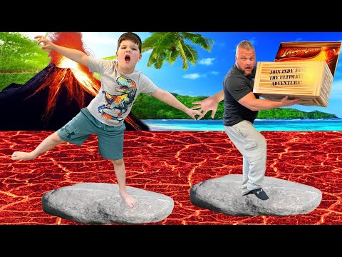 FLOOR is LAVA GAME! MOM surprises Caleb & Dad - Play New Family Game with Sharks, Lava, and PRIZES!