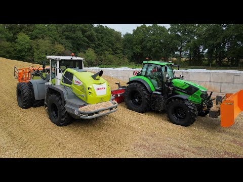 Maishäckseln 2022 mit einem Claas Torion und Deutz 7250 Warrior auf dem Silo im südlichen Emsland