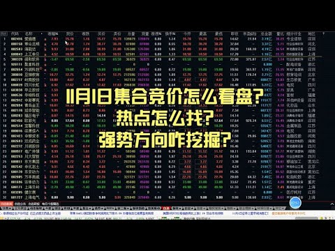 11月1日集合竞价怎么看盘？热点怎么找？强势方向咋挖掘？