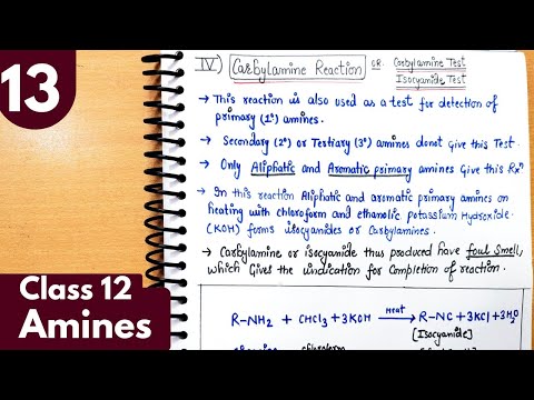 13) Carbylamine reaction| Isocyanide Test or Carbylamine Test| Test for 1° primary amine Class12