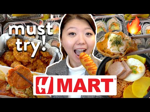 EATING LUNCH AT H-MART! Korean Supermarket HMART HOT FOODS Haul 🛒