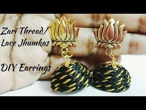 Make Zari Jhumkas under 5 minutes | How to make an Earring DIY | Fabric Earrings DIY