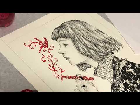 むつ市出身のペン画家、川口絵里衣さんに、りんごガラスペンでイラストを描いてもらいました！