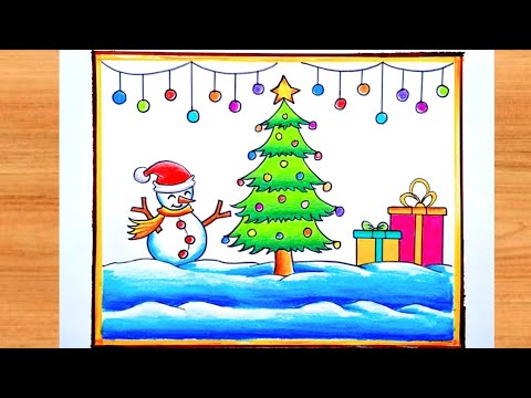 Merry Christmas drawing | Beautiful Christmas drawing | How to draw Santa Claus | Winter drawing