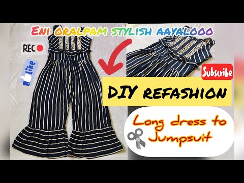 How to convert simple long dress into  a jumpsuit/vary easy DIY refashion idea#refashion #jumpsuit