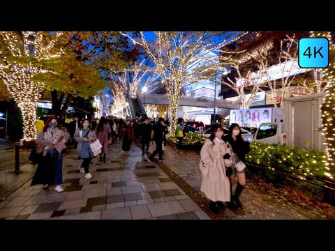 Harajuku Tokyo Christmas Lights 2022 - [4K] Night walk from Harajuku to Omotesando