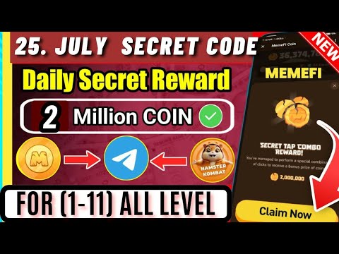 🛑 Memefi Secret Combo July 25 \ 3000000 Points Claim Memefi Hamster Kombat Cards Hamster Kombat code