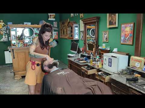 💈ASMR💈 epic beard and face massage after a beardcut from lady barber sarah at oldschool barbershop