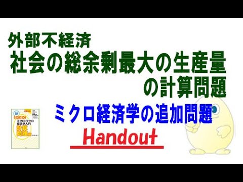 ミクロ経済学「追加問題」外部不経済の総余剰最大の生産量の計算問題