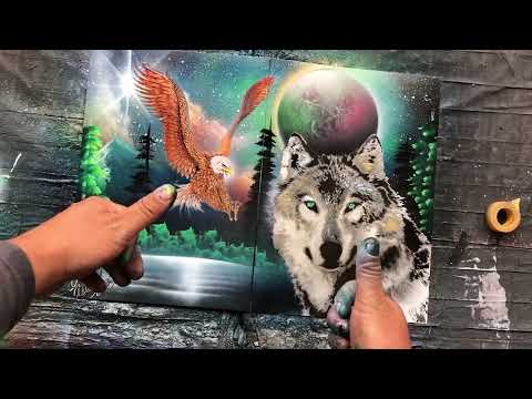 SET | Eagle and Wolf painting by Spray Art Eden