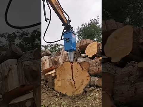 Effortless Wood Splitting with The Conical Log Splitter #excavatorattachment #woodworking