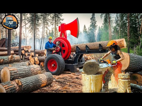 150 Fastest Automatic Firewood Processing Machine | Homemade Wood cutting Chainsaw | Heavy Machinery