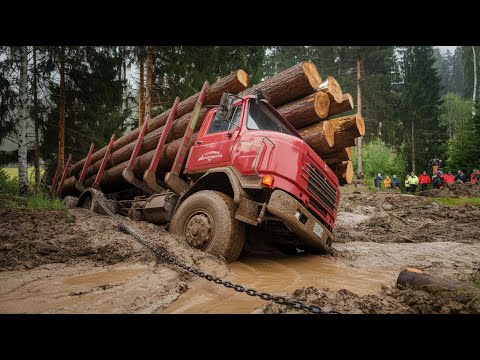 Massive Wood Logging Truck in Action, World's Largest Heavy Equipment Machines