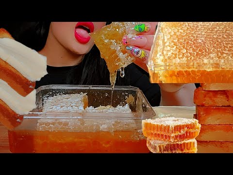 ASMR HONEYCOMB (Extremely STICKY👅 Satisfying EATING SOUNDS)with toast, butter|먹방 꿀 | notalking🐾