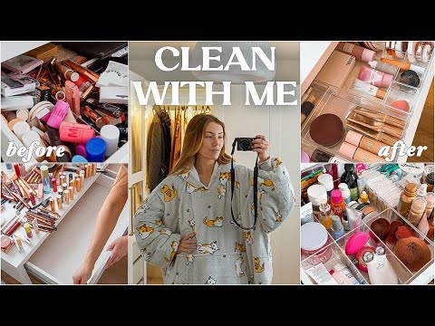 CLEAN & DECLUTTER WITH ME | organising my ENTIRE makeup collection 💄✨