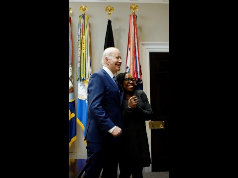 President Biden and Ketanji Brown Jackson watch her historic Senate confirmation in April 2022.